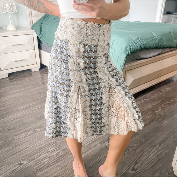 Dolce & Gabbana Dresses & Skirts - Dolce & Gabbana Blue Brown Tweed Taupe Lace Trim Skirt